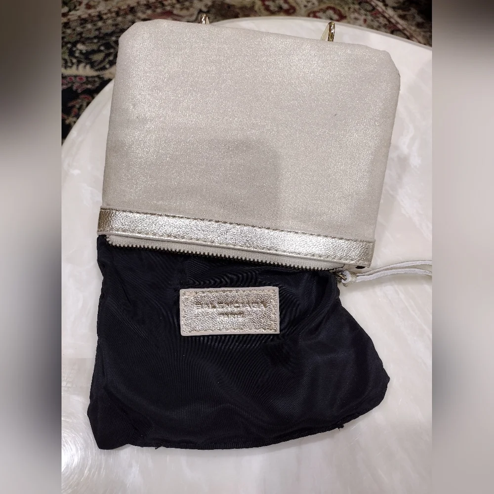 Balenciaga Paris Gold Leather Trim Card Coin Zip Holder